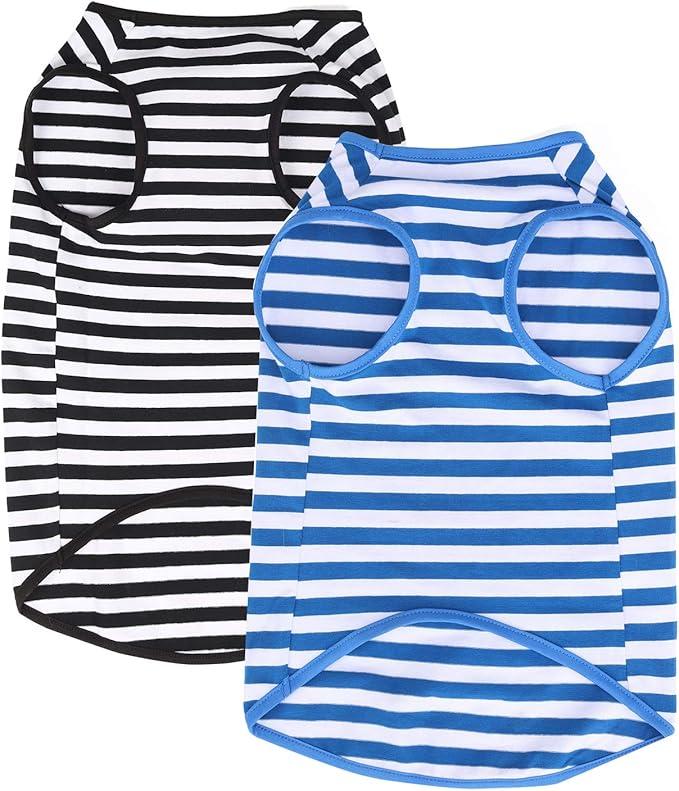 WEONE Dog Shirt Striped Cotton Shirt, Dog Outfits Pet Breathable Soft Basic Clothes for Small Medium Larg Boy Girl Dogs- M