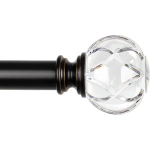 KAMANINA 1 Inch Curtain Rods 32 to 58 Inches (2.6-4.8 Feet) Telescoping Black Curtain Rod for Windows, Decorative Drapery Rod with Crystal Netted Texture Ends (32-58")