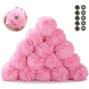 Ouliget Pom Pom Balls,Removeable Button Faux Fur Pom Poms,DIY Creative Crafts Pom poms, Fluffy Balls Fits Art and Decoration Shoes Scarves Bags,Pink, 20 Pieces, 3 Inches