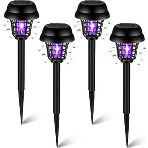 Qualirey 4 Pcs Solar Bug Zapper Waterproof Outdoor Mosquito Zapper Mosquito Killer and Lighting Bug Repellent Lamp for Indoor Outdoor Use Garden Patio (Vintage Black,Plastic)