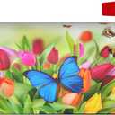 Spring Flower and Butterfly Mailbox Cover Magnetic Tulip Floral Waterproof Mail Wraps Post Letter Box Covers for Outdoor Garden Use 25.5x21 in