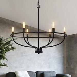 Black Dining Room Light Fixture, 6-Light Farmhouse Black Chandelier for Bedroom Metal Candle Chandeliers Hanging Lighting for Kitchen Living Room Entryway Foyer, 28.54in, 29in