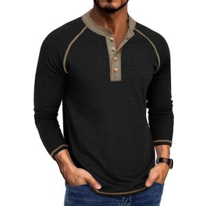 Uposiut Mens T-Shirts Henley Shirts Long Sleeve Casual Cotton Mens Shirts Tee Shirts (3X-Large, Black)