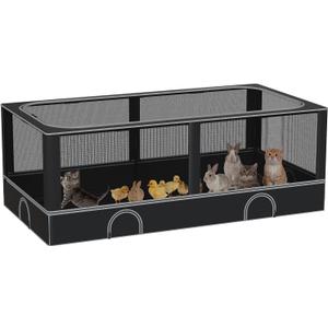 DINMO Small Animal Playpen, Chicken Brooder Box with Cover, Waterproof Indoor Outdoor Pet Cage with Sturdy Metal Frame for Bunny, Guinea Pig, Kitten, Puppy, Duck & Black