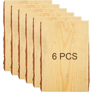 WOPPLXY 6 Pcs Rectangle Wood Planks with Bark, 7" Wide x 11" Long Live Edge Wood Slab, 0.6 Inch Thick Natural Wood Planks for Woods Burning, Home Dcor and Rustic Weddings