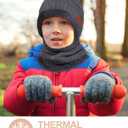 Syhood 4 Sets Kids Winter Hat and Scarf Set Warm Fleece Lining Beanie Hats Knitted Cap Scarf for 5-14 Years Boys Girls (Black, Gray, Brown, Khaki)