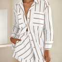 Tankaneo Womens Striped 2 Piece Outfits Button Down Shirts and Shorts Lounge Matching Sets (White, S)