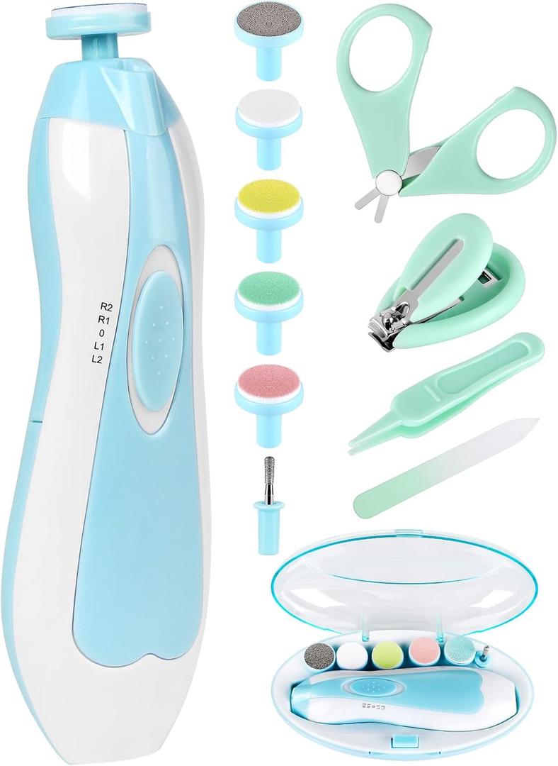 Baby Nail Trimmer Electric-12 in 1 Baby Nail Clippers Safe Baby Nail File Kit with a Nail Clipper, Scissor, Tweezers, and Nail Files