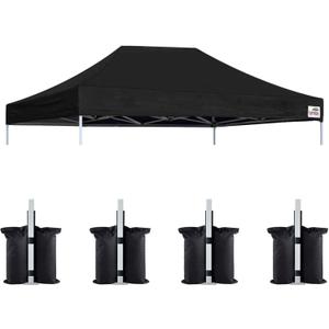 Eurmax USA 10x15 Pop Up Canopy Replacement Top,Universal Instant Canopy Cover ONLY,Heavy Duty UPF 50+ UV Protection,Water & Wind Resistant Tarp,30+ Colors Available,Bonus 4 Sand Bags (Black)