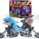 DINOBROS Shark Toy Car 2 Pack Friction Powered Motorcycle Monster Sea Animal Game Great White Shark and Dolphin Toys