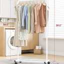 Sakugi Clothes Rack - Clothing Rack with Storage Mesh Shelf & Casters, Heavy-Duty Metal Clothing Rack for Hanging Clothes, Dresses, Coats, Large Load Capacity, Easy Assembly, White, 28.0"x16.9"x59.0"