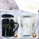 White Elephant Christmas Wedding Gifts for Couples 2025 Mr and Mrs Coffee Mugs Set 14oz Bridal Shower Anniversary Engagement Valentines Present for Newlyweds Bride Groom Black & White Cup