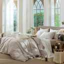 MooMee Striped Duvet Cover Set 100% Washed Cotton Linen Like Textured Breathable Durable Soft Comfy (Orange Pinstripes, Super King 108"x98")