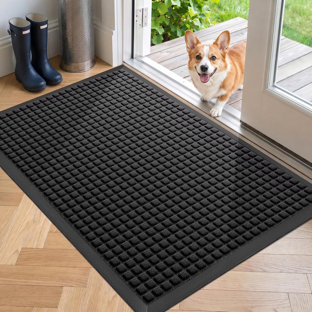 Front Door Mat Outside Entrance, Heavy Duty Doormat, 29.5"x17"
Low Profile Indoor/Outdoor Dirt Trapper, Stain & Fade Resistant, Non-Slip Waterproof Rubber Backing, Easy Clean, Black