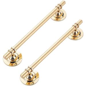 2 Pack Self-Stick Cabinet Handle Pulls Metal Drawer Pull Helper with Adhesive Sliding Door Handle Stick On Handle for Refrigerators Wardrobes Windows Peel and Stick (7-3/5" Hole Center, Gold)