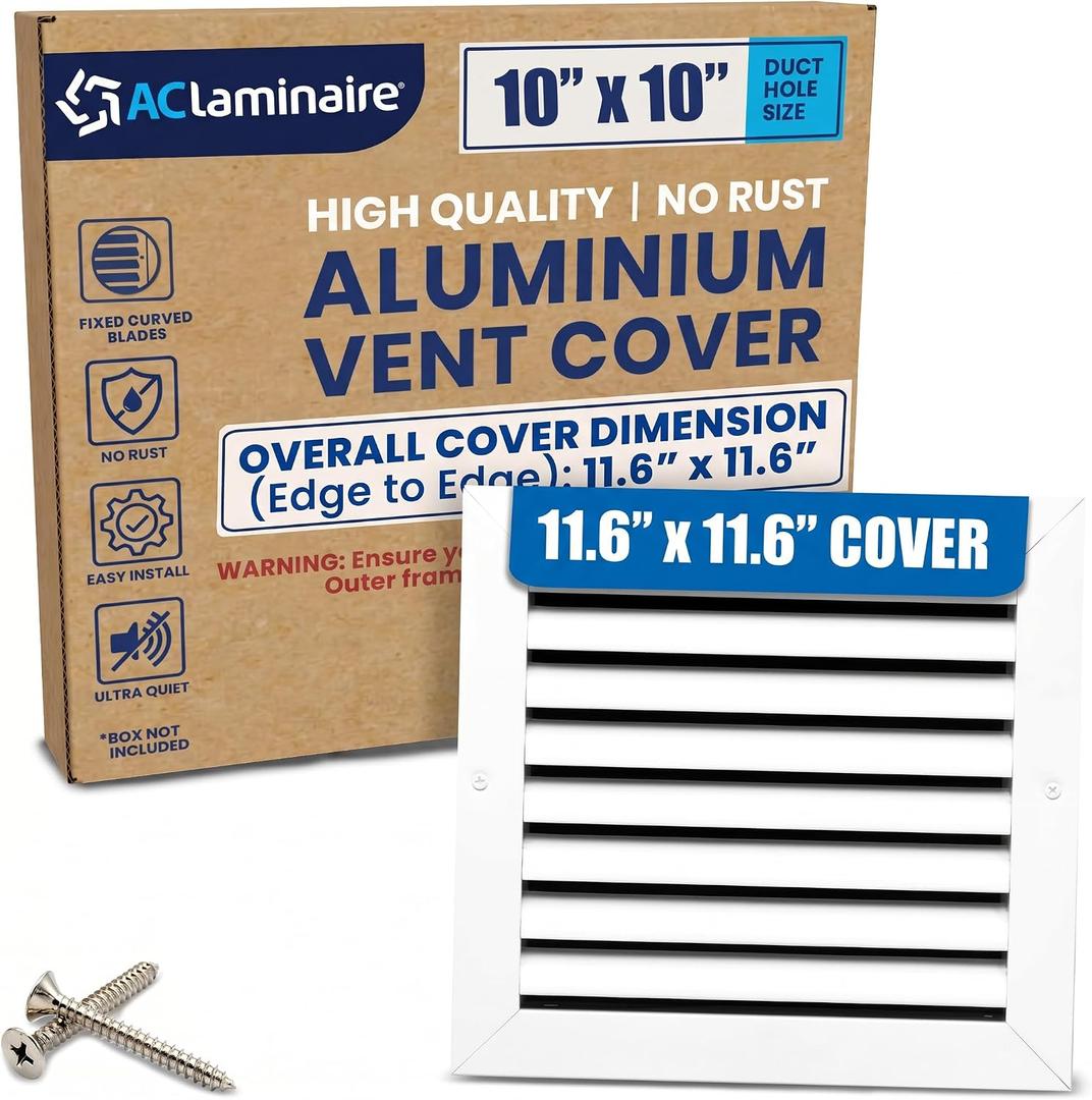 10x10 Inch (Duct Opening) Air Return Vent Cover Decorative Premium Aluminum AC Vent Cover for Ceiling & Wall, Rustproof Grille, Ideal for Home HVAC Grille, Durable & Easy to Install by ACLAMINAIRE