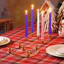 Sliner 8 Pcs Christmas Flower Advent Wreath Ring 5 Candle Holder Taper Gold Advent Ring Metal Candle Holder Table Decoration for Xmas Festival Home Centerpiece Decor