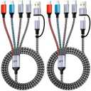 4 in 2 Multi Charging Cable, USB A/C Cable with Dual Type-C/IP/Micro USB, Travel Charger for Multiple Devices, Phone Charger Cord for iPhone 17/16/15/14, Galaxy, Android Tablet Pad (2Pack 5FT) (Gray&Gray&Blue&Red)