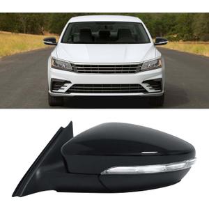 Left Driver Side Mirror Fit for Volkswagen Passat 2016-2020, Glossy Black Door Mirror with Turn Signal Heated Power Glass (6 Pins)