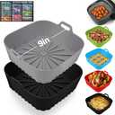 Square Silicone Air Fryer Liners, 2Pcs 9 Inch Reusable Air Fryer Pot, Airfryer Accessories, Air Fryers Inserts for 6 to 9 QT for Oven Microwave Accessories (9 Inch-Grey+Black)