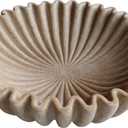 10" Large Decorative Bowl decor, Scalloped Bowls for Modern Home Decor,Ruffle Decor,Stylish Key Bowl for Entry Table, Decorative Fruit Bowl for Kitchen Counter, Artificial Stone Beige