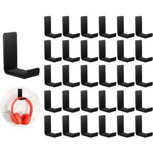 Weewooday 32 Pcs Headphone Hanger Headphone Holder Wall Hook Desk Bulk Adhesive Headset Wall Mount Stand General Purpose (Black)