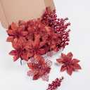 24Pcs Red Glitter Poinsettia Christmas Tree Ornaments and Glitter Berries Stems, 16Pcs Christmas Artificial Flowers and 8 Pack Christmas Tree Picks for Wedding Holiday Decorations