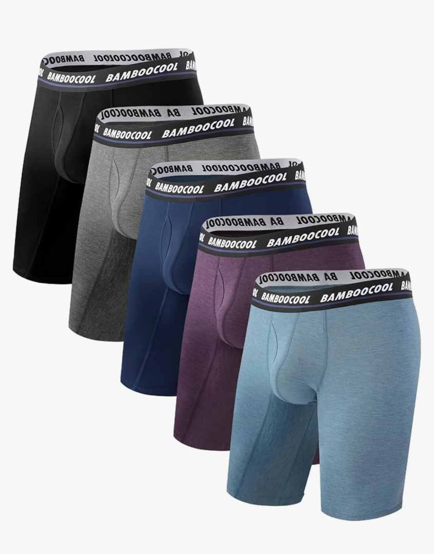 BAMBOO COOL Men's Long Boxer Briefs Performance Long Leg Sports Boxer Brief Underwear MultiPack L