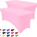 Heochy 2 Pack 6FT Table Cloth for Rectangle Tables - Pink Tablecloth Rectangular Fitted Stretch Spandex Table Covers 6 ft for Birthday, Cocktail, Wedding, Banquet Spring Outdoor Valentines Party