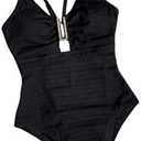 MakeMeChic Women's One Piece Swimsuit Ring Cut Out Criss Cross Tummy Control Bathing Suit, M, Black