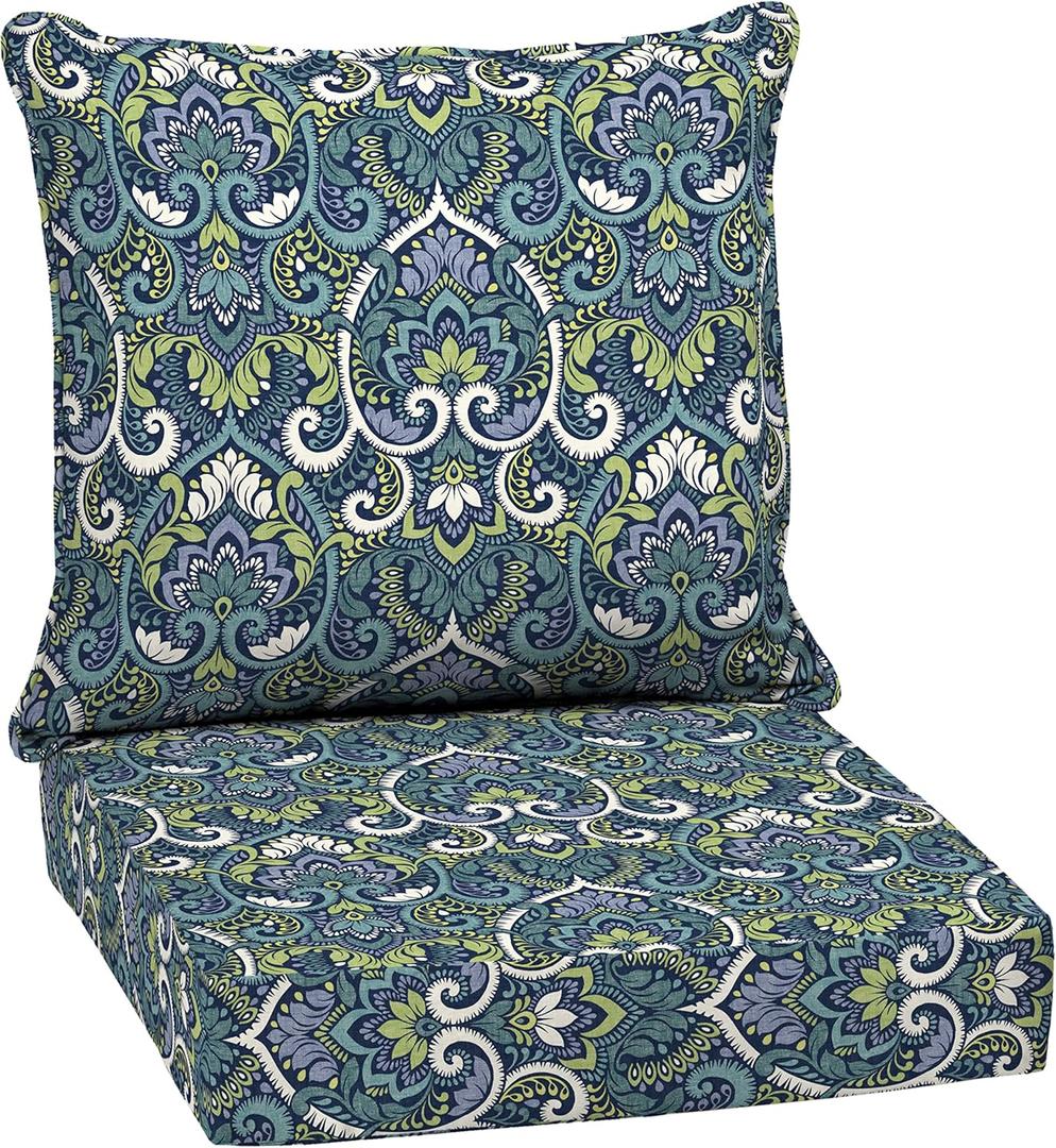 Arden Outdoor Deep Seat Cushion Set, 24 in x 24 in, Weather-Proof, Rain-Proof, Fade Resistant Patio Cushion for Chair, Sofa, and Couch Sapphire Aurora Blue Damask (1 Pack)