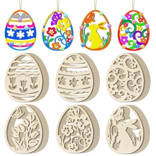 36Pc Easter Ornaments,DIY Wooden Easter Eggs Unfinished Wood Chips That Can Be Painted,Suitable for Craft Making Hanging Decorations Spring Party Events and Art Projects 2 Pack