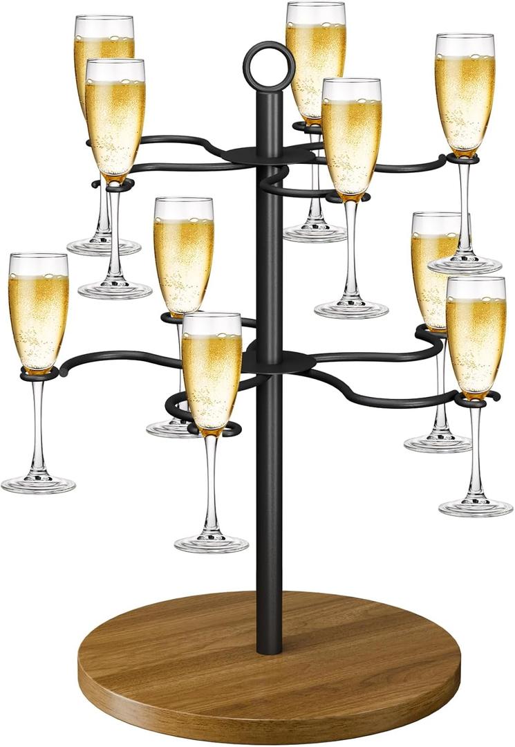Cocktail Tree Stand, Champagne Tower 2-Tier Wine Glass Holder - Christmas Tree Drink Holder & Drink Tower with Sturdy Metal Frame, Holds 10 Glasses for Party, Wedding, Bar