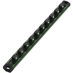 WORKPRO Magnetic Socket Organizer, 1/2-Inch Drive Aluminum Alloy Socket Rail, Heavy Duty Socket Holder, Socket Rack Kit 1/2-Inch x 10 Clips Green (Socket not Included)
