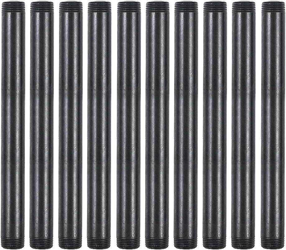 10 Pack 3/4 Inches x 10 Inches Black Malleable Steel Nipples Fitting, DIY Steampunk Industrial Vintage Style.