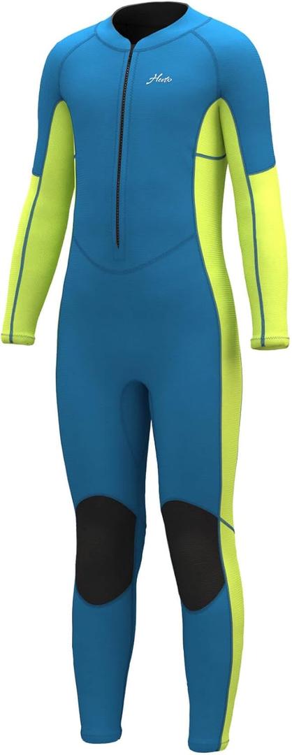 Hevto Kids Wetsuit for Boys Girls Toddler Youth 3/2mm Neoprene Full Wet Suits in Cold Water for Swimming Surfing Diving (K1-2mm-Front Zip-Green, 12X)