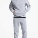 Men's Sweatpants Lounge Cotton Casual Sweat Pants Straight Leg Open Bottom Joggers with Pockets (Large, Pale Heather)