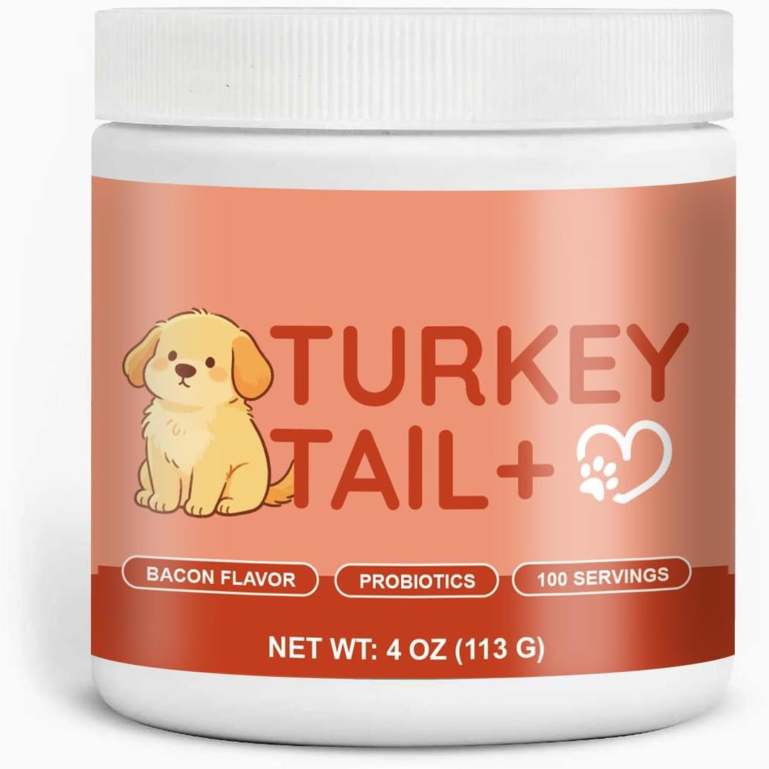 Turkey Tail for Dogs, Turkey Tail Mushroom for Dogs, Mushroom Supplement Powder, Supports Immunity, Energy and Skin & Coat - 113 Scoops (1PCS)