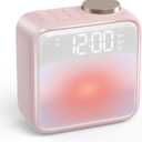 AIRIVO Alarm Clock Night Lights, Rechargeable Alarm Clock for Bedrooms, 6 Scenes & White Noise Sync, Dual Alarms & Snooze, for Heavy Sleepers, Gifts for Kids Teens (Pink)