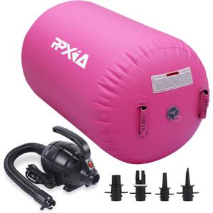 Gymnastics Air Roller Air Barrel Inflatable Tumbling Mat, Tumble Track Backhandspring Mat Gymnastic Equipment with Pump for Yoga Training Cheerleading Home Use (39.37inch*23.6inch, Pink)
