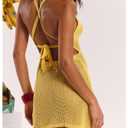 RoseSeek Women's Crochet Cover Up Dress Sleeveless Hollow Out Beach Dress Animal Embroidered Swimwear Yellow Medium (Yellow, M)