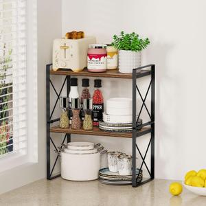 Giikin Kitchen Countertop Organizer, Set of 2 Kitchen Counter Shelf, Spice Rack Riser Shelf for Cabinet Desk Counter (7.8" D x 15.7" W x 18.8" H, Rustic Brown)