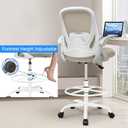 Drafting Chair Tall Office Chair with Flip-up Armrests, Adjustable Height, and Enhanced Lumbar Support - Ergonomic Rolling Stool, Back Support, and Adjustable Foot Rest Ring for Standing Desk Khaki