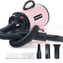 Dog Dryer for Pet Grooming, High Velocity Pet Hair Dryer with Heater, Adjustable Speed, 3 Nozzles and a Comb, Pink