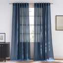 NICETOWN Thick Linen Navy Blue Curtains 96 inches Long, Rod Pocket & Back Tab Flax Semi-Sheer with Light Filtering Window Treatments Privacy Assured for Living Room, W55 x L96, 2 Panels