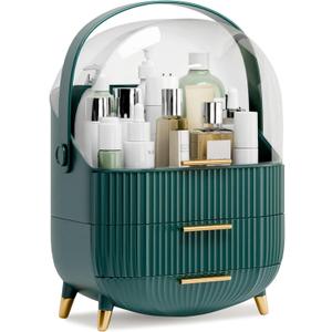 Makeup Organizers and Storage Make up Organizer for Vanity Cosmetics Skincare With Lid and Drawers Display Cases for Countertop Bathroom Women Teenager Girl Gifts(Dark Green)