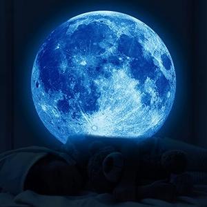 11.8 Inch Glow in The Dark Moon Wall Decal Stickers for Kids Ceiling Bedroom Wall Living Room, Blue Pack of 2