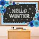 Supervitae 50 Pcs Winter Bulletin Board Decorations with 3D Paper Fans Blue White Tissue Paper Flowers DIY Snowflake Bulletin Board Borders for Christmas Home School Classroom Party Wall Decor