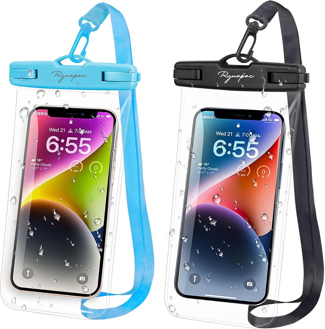 Waterproof Phone Pouch, IPX8 Waterproof Phone Case for iPhone 17/16/15/14 Pro Max, Cell Phone Dry Bag for Beach & Cruise Essentials, Touch Screen, Lanyard Included, 2 Pack (Fits Up to 8.9”)