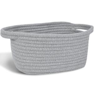 ABenkle Small Storage Basket, Mini Basket, Cute Tiny Cotton Rope Woven Baskets, Shelf Storage, Boho Decorative Toy Storage Bin Gift Baskets (Grey (8.7"x6.3"x4.7")